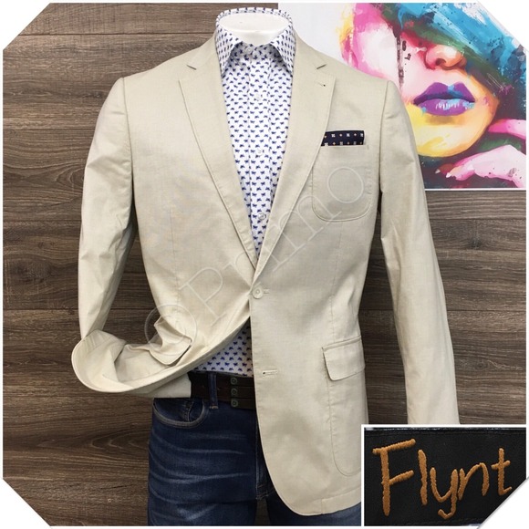 FLYNT Mens Blazer‎ Sport Coat Casual Jacket Size 44L Two Button Cotton Suit